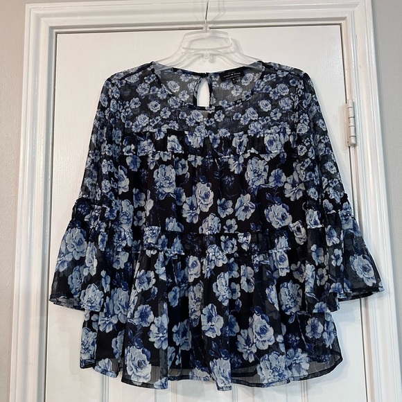 Lucky Brand Blue Floral Blouse - Picture 1 of 5